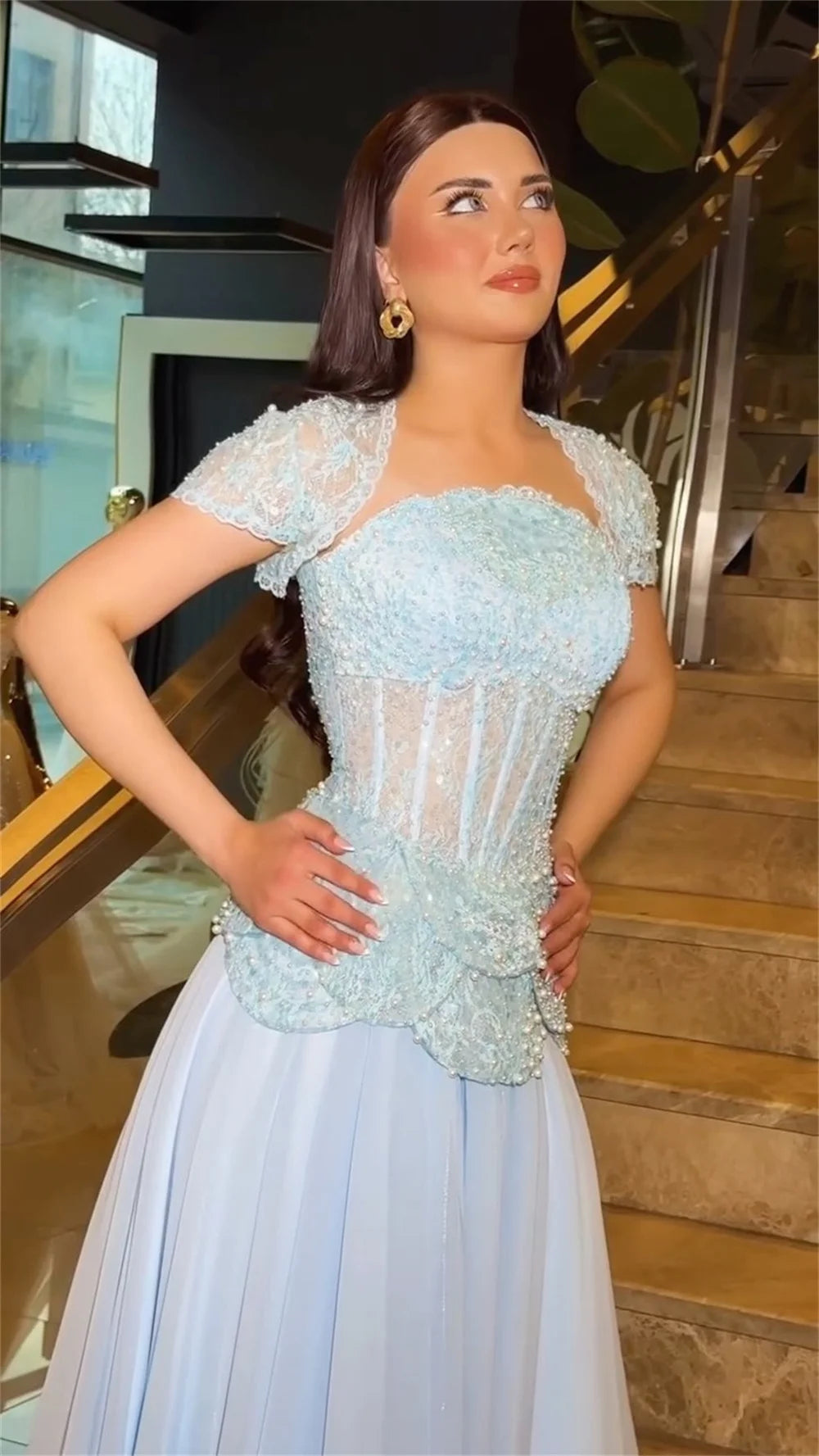 Classic Sequins Off The Shoulder Short Sleeve Lace Beading Evening Party Prom Maxi Dresses