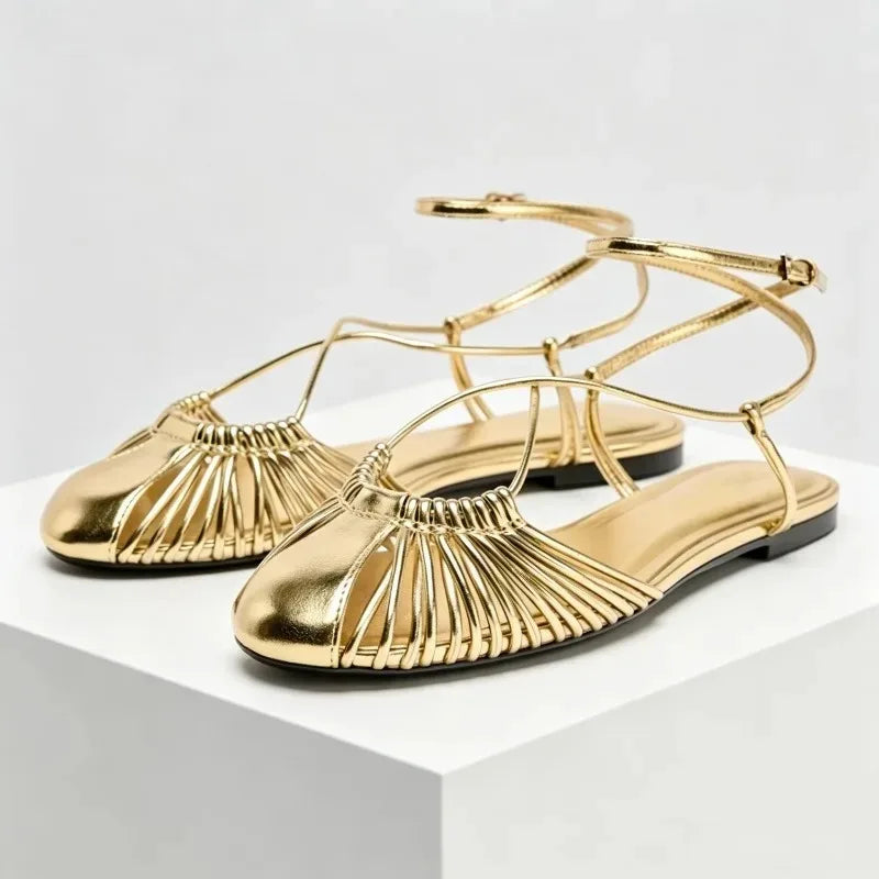 Classic Style Soft Leather Pu Woven Flat Sandals Luxury Designer Gladiator Sandals Comfortable Shoes