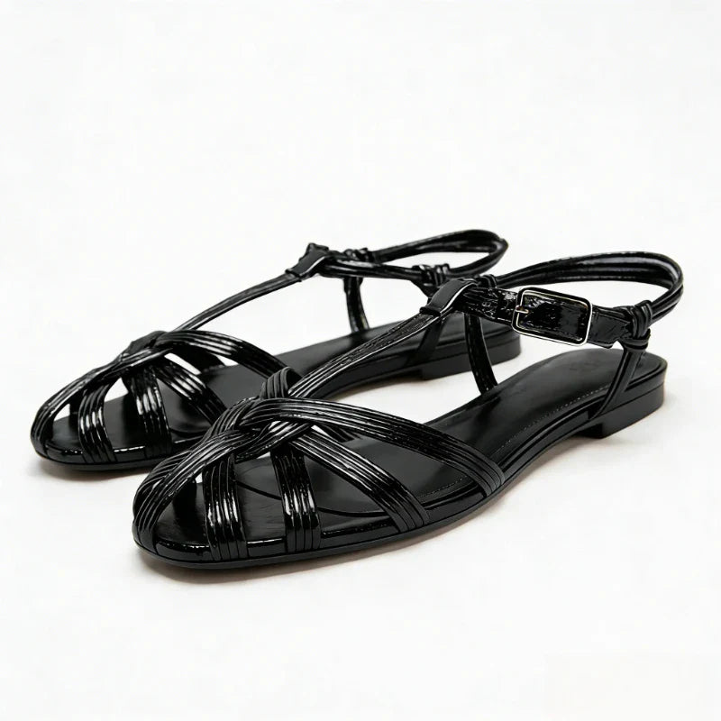 Classic Style Soft Leather Pu Woven Flat Sandals Luxury Designer Gladiator Sandals Comfortable Shoes