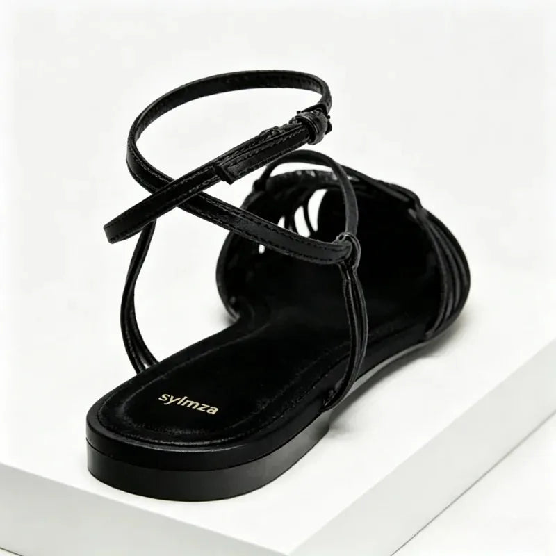 Classic Style Soft Leather Pu Woven Flat Sandals Luxury Designer Gladiator Sandals Comfortable Shoes