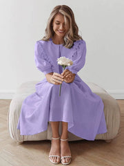 Classic Turn-down Collar Loose Lapel Short Sleeve High Waist Midi Dress