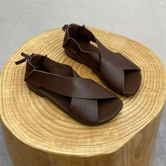 Classics Sandals Casual Beach Simple Sandals Solid Color Leather Female Retro Soft Non-slip Roman Ladies Shoes