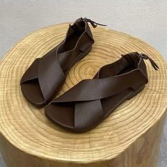 Classics Sandals Casual Beach Simple Sandals Solid Color Leather Female Retro Soft Non-slip Roman Ladies Shoes