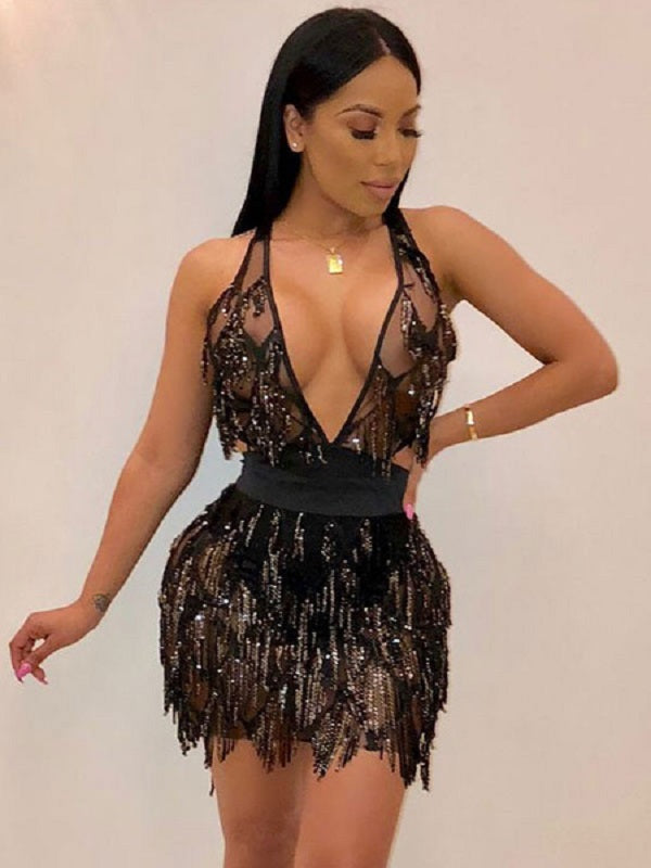 Club Dress V-Neck Sleeveless Polyester Bodycon Midi Dress