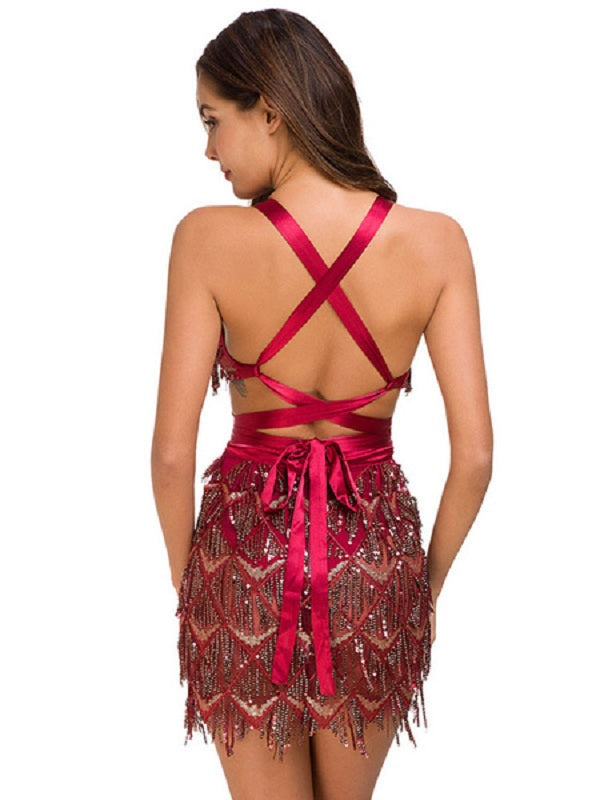 Club Dress V-Neck Sleeveless Polyester Bodycon Midi Dress