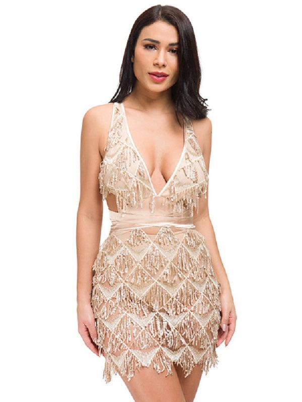 Club Dress V-Neck Sleeveless Polyester Bodycon Midi Dress