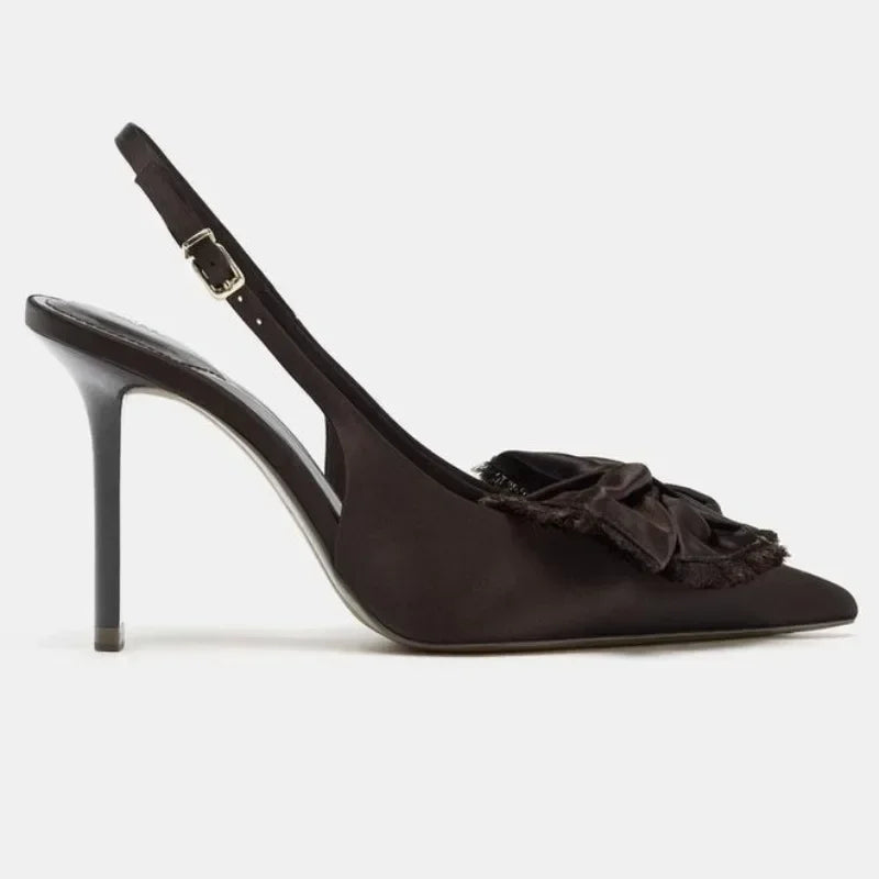 Coffee Satin Thin High Heel