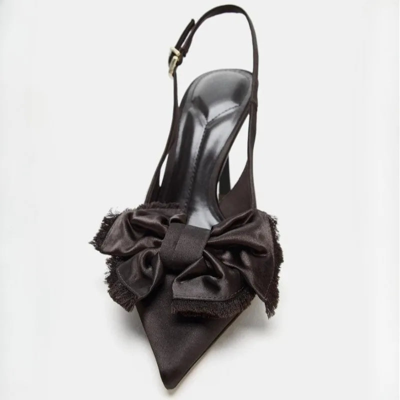 Coffee Satin Thin High Heel