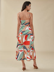 Color Block Adjustable Strap Open Back Slit Dress