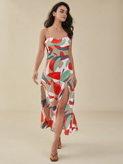 Color Block Adjustable Strap Open Back Slit Dress