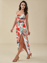 Color Block Adjustable Strap Open Back Slit Dress