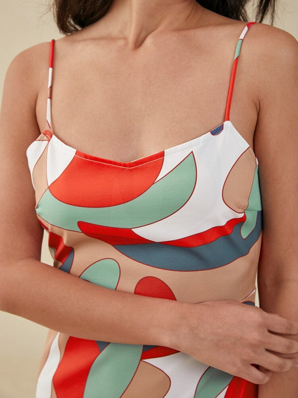 Color Block Adjustable Strap Open Back Slit Dress