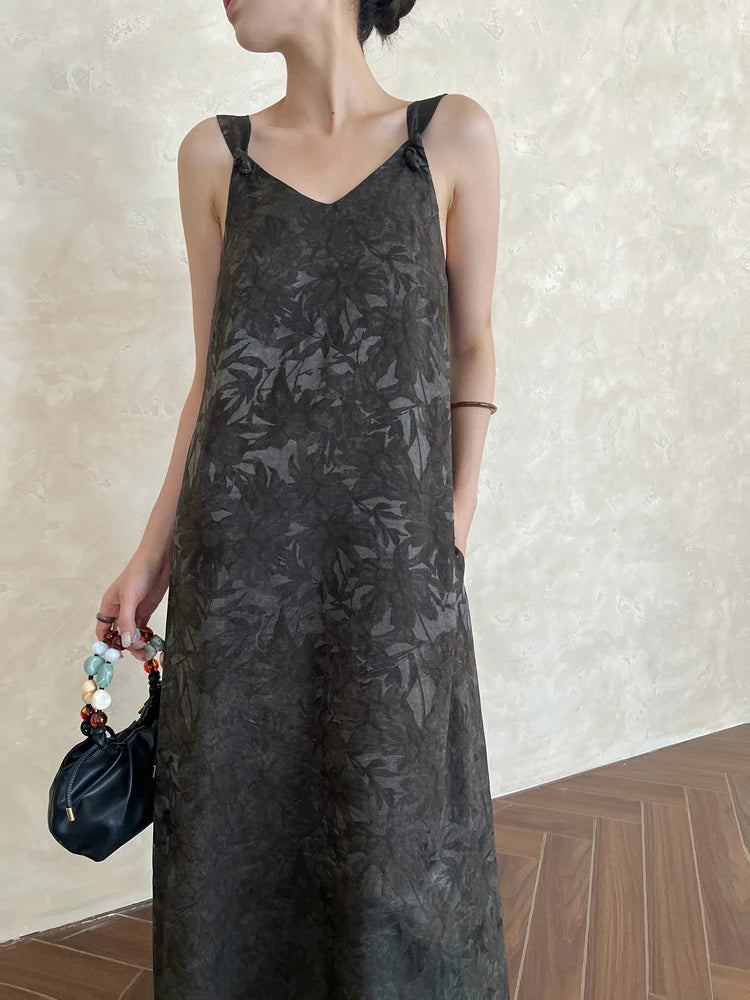 Colorblock Spliced Printed V Neck Sleeveless Loose Temperament Basics Dresses