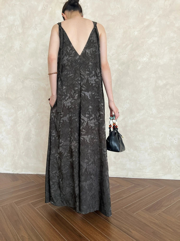 Colorblock Spliced Printed V Neck Sleeveless Loose Temperament Basics Dresses