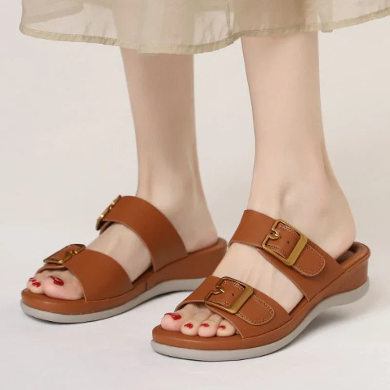 Comfort Soft Thick Bottom Sandals Open Toe Buckle Wedges Slide Sandals Casual Concise Beach Shoes