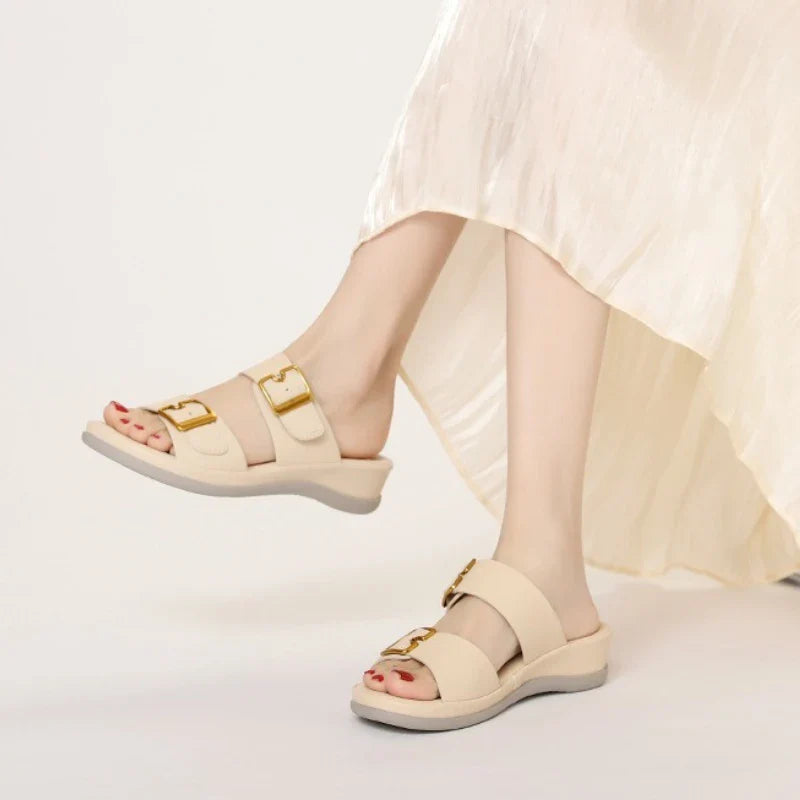 Comfort Soft Thick Bottom Sandals Open Toe Buckle Wedges Slide Sandals Casual Concise Beach Shoes