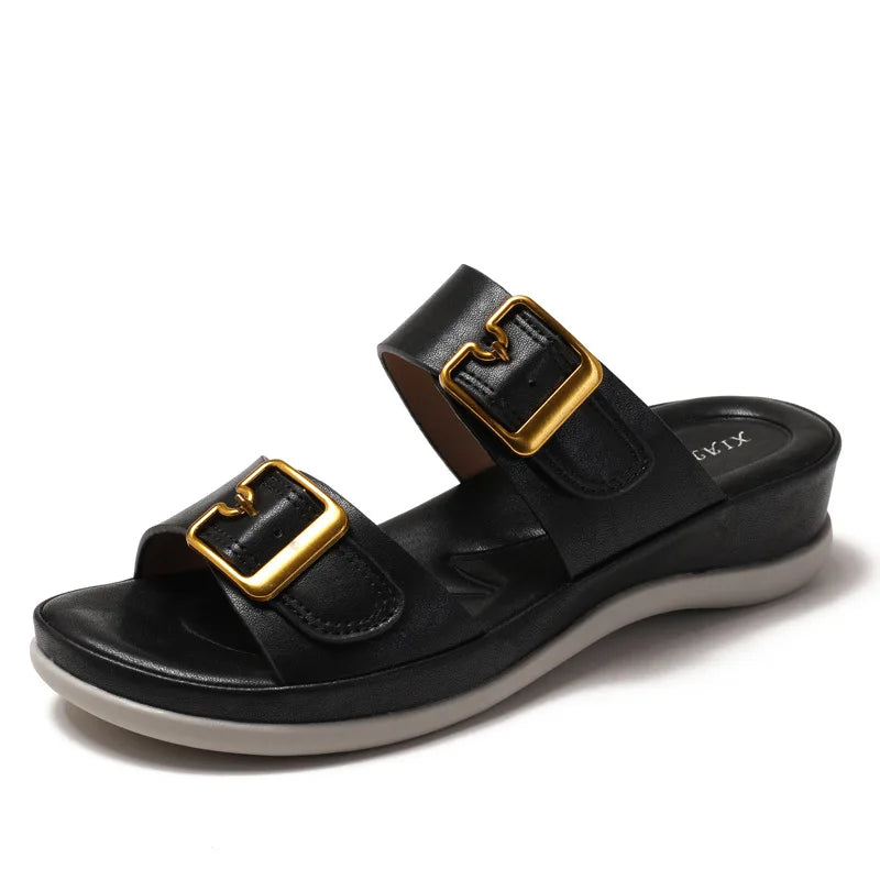 Comfort Soft Thick Bottom Sandals Open Toe Buckle Wedges Slide Sandals Casual Concise Beach Shoes