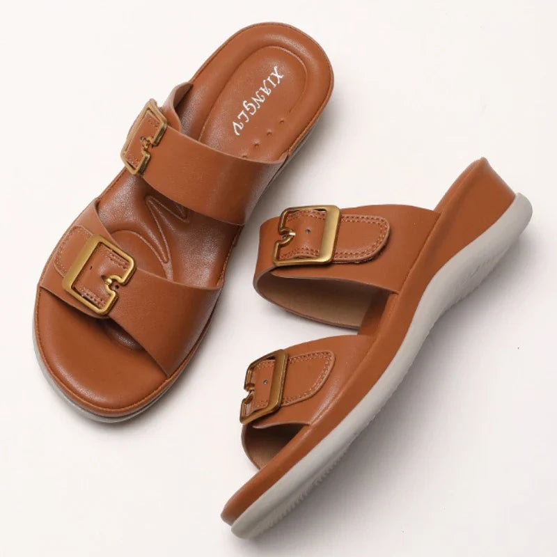 Comfort Soft Thick Bottom Sandals Open Toe Buckle Wedges Slide Sandals Casual Concise Beach Shoes