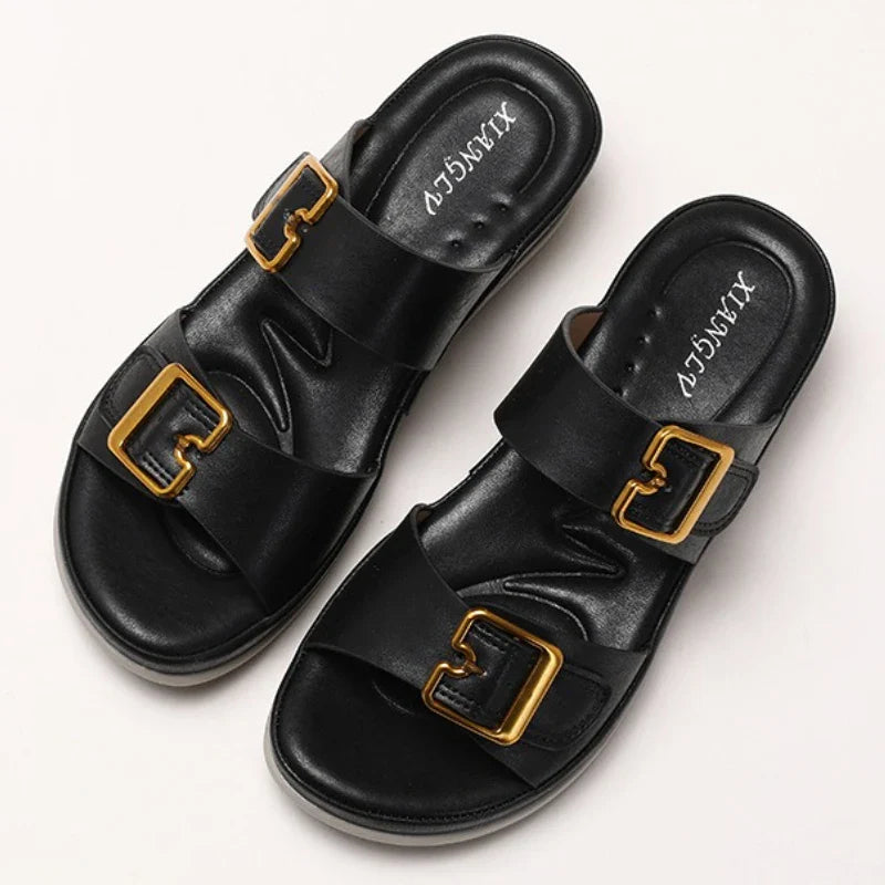 Comfort Soft Thick Bottom Sandals Open Toe Buckle Wedges Slide Sandals Casual Concise Beach Shoes