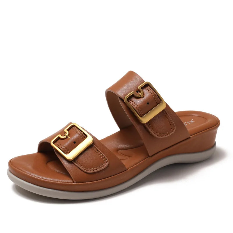 Comfort Soft Thick Bottom Sandals Open Toe Buckle Wedges Slide Sandals Casual Concise Beach Shoes