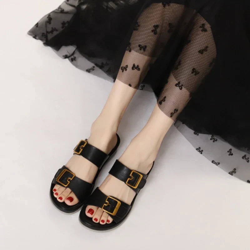 Comfort Soft Thick Bottom Sandals Open Toe Buckle Wedges Slide Sandals Casual Concise Beach Shoes