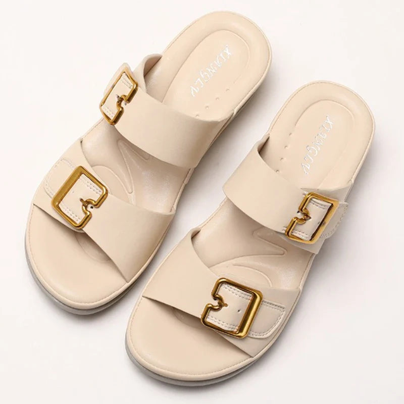 Comfort Soft Thick Bottom Sandals Open Toe Buckle Wedges Slide Sandals Casual Concise Beach Shoes