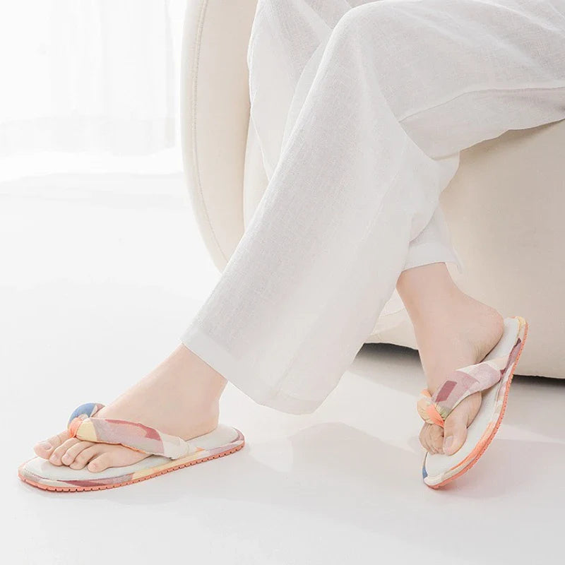 Comfortable Cotton Non-slip Flat Slipper Clip Toe Designer Flip Flops Mixed Colors Holiday Beach Shoes