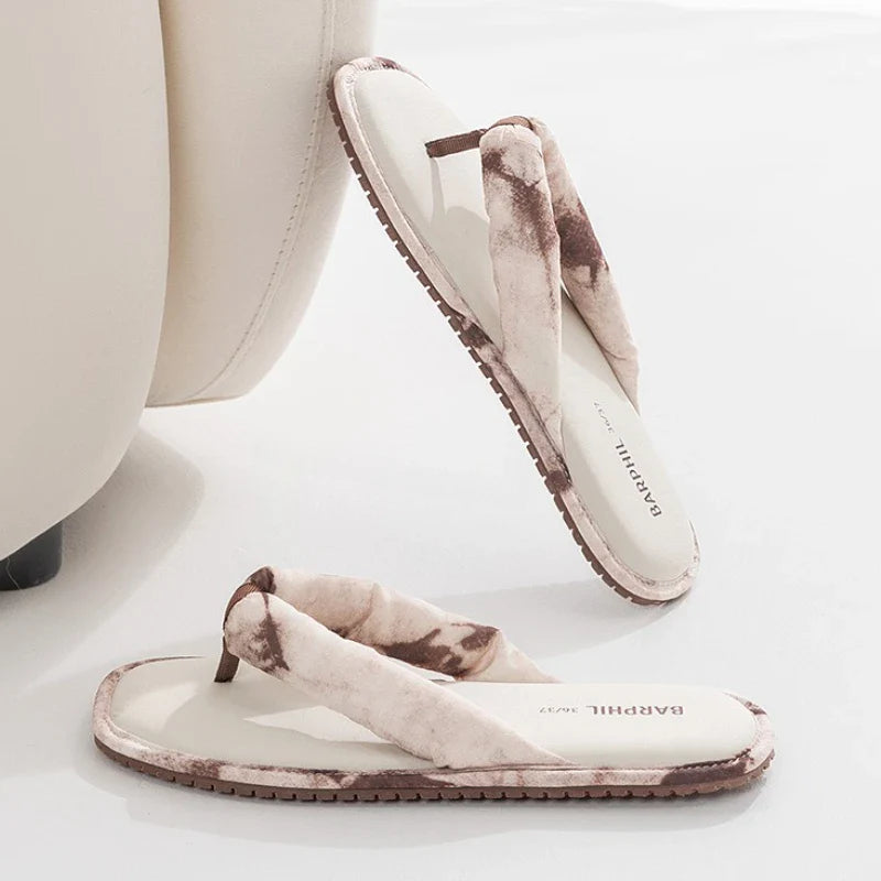 Comfortable Cotton Non-slip Flat Slipper Clip Toe Designer Flip Flops Mixed Colors Holiday Beach Shoes
