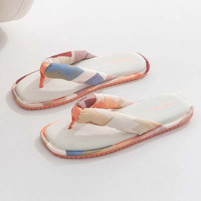 Comfortable Cotton Non-slip Flat Slipper Clip Toe Designer Flip Flops Mixed Colors Holiday Beach Shoes