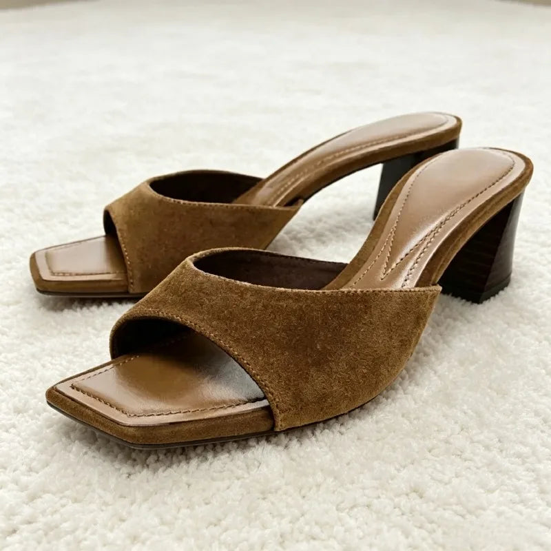 Comfortable Faux Suede Brown Heel