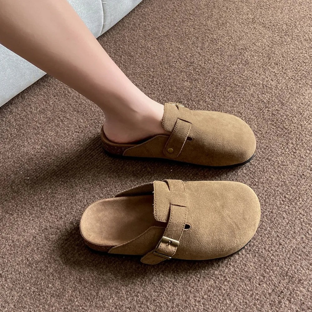 Comwarm Suede Clogs Home Slippers Leather Mules Men Cork Footbed Sandals Potato Shoe with Arch Support For Beach