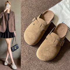 Comwarm Suede Clogs Home Slippers Leather Mules Men Cork Footbed Sandals Potato Shoe with Arch Support For Beach