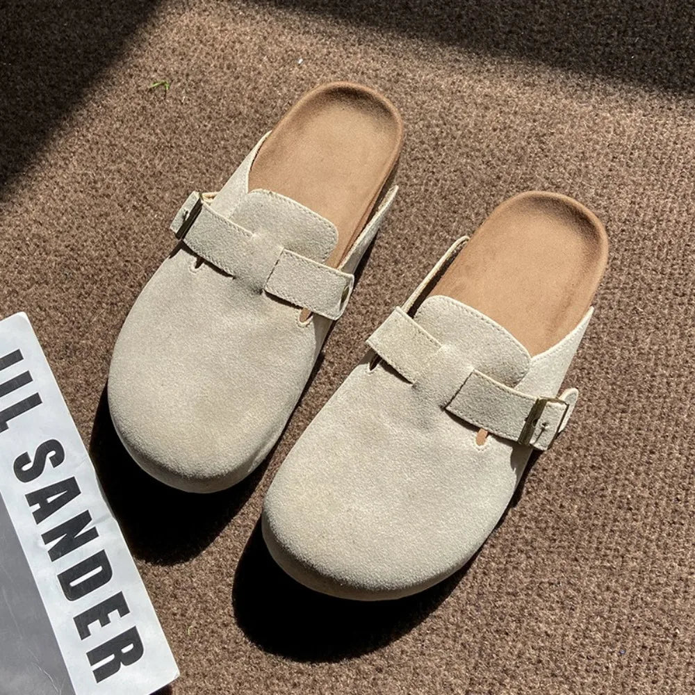 Comwarm Suede Clogs Home Slippers Leather Mules Men Cork Footbed Sandals Potato Shoe with Arch Support For Beach