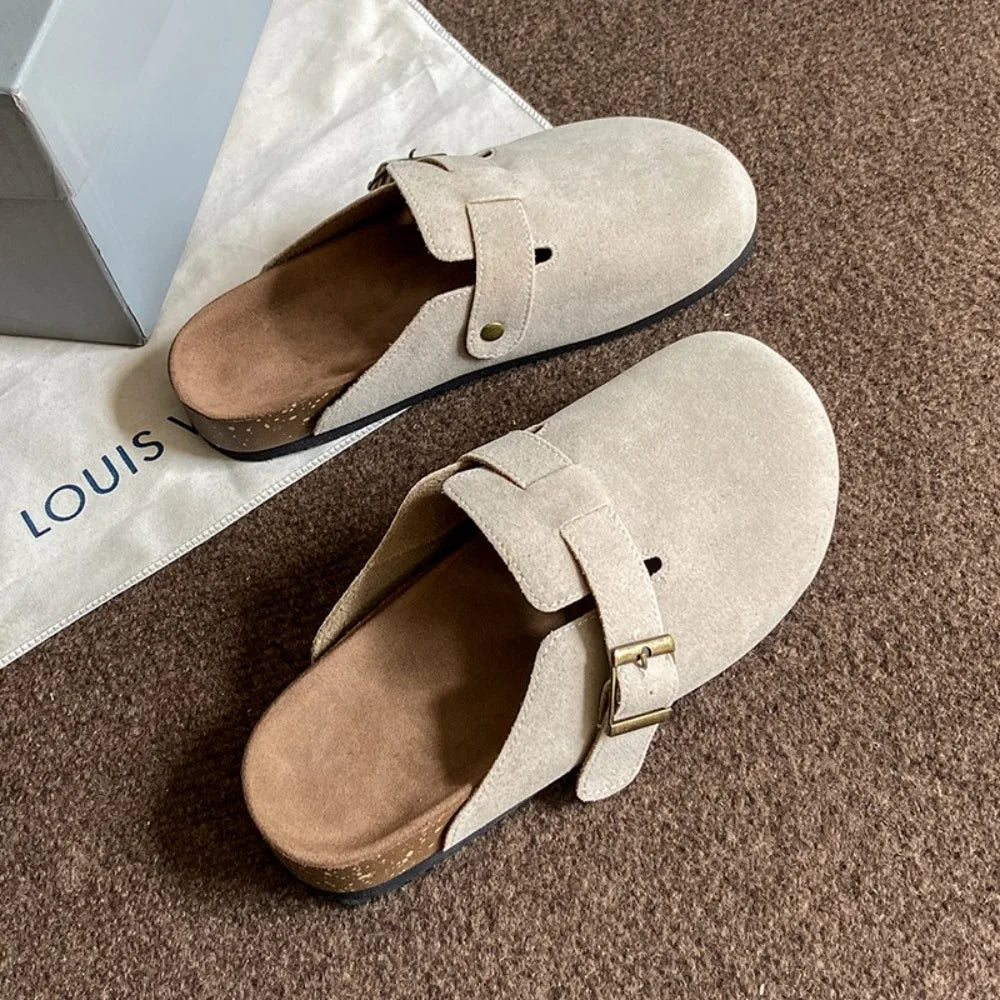 Comwarm Suede Clogs Home Slippers Leather Mules Men Cork Footbed Sandals Potato Shoe with Arch Support For Beach
