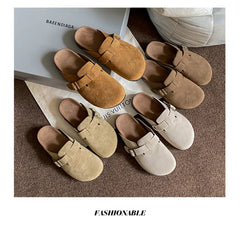 Comwarm Suede Clogs Home Slippers Leather Mules Men Cork Footbed Sandals Potato Shoe with Arch Support For Beach