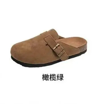 Comwarm Suede Clogs Home Slippers Leather Mules Men Cork Footbed Sandals Potato Shoe with Arch Support For Beach
