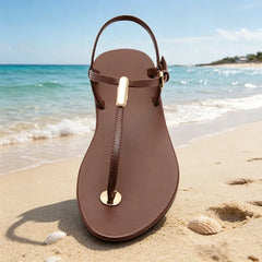 Concise Clip Toe Flat Sandals Ankle Strap Buckle Gladiator Sandals for Girl Luxury Metal Detail Beach Shoes