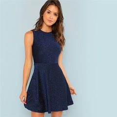 Elegant Polyester Contrast Fit and Flared Mini Dress