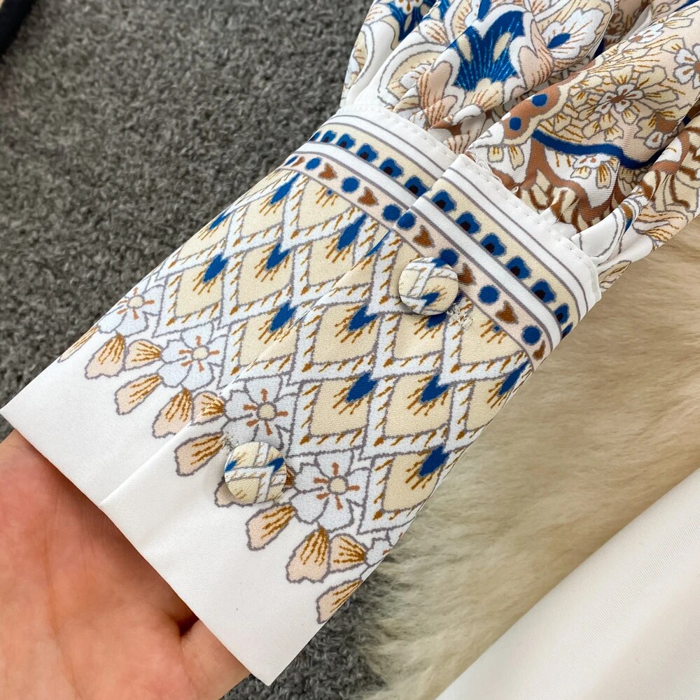 Court Style Dress for Women Floral Printed Turn Down Collar