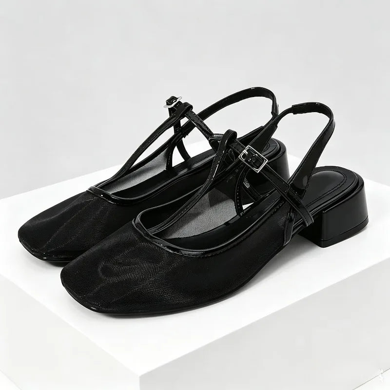 Cozy Mesh Square Toe Heel