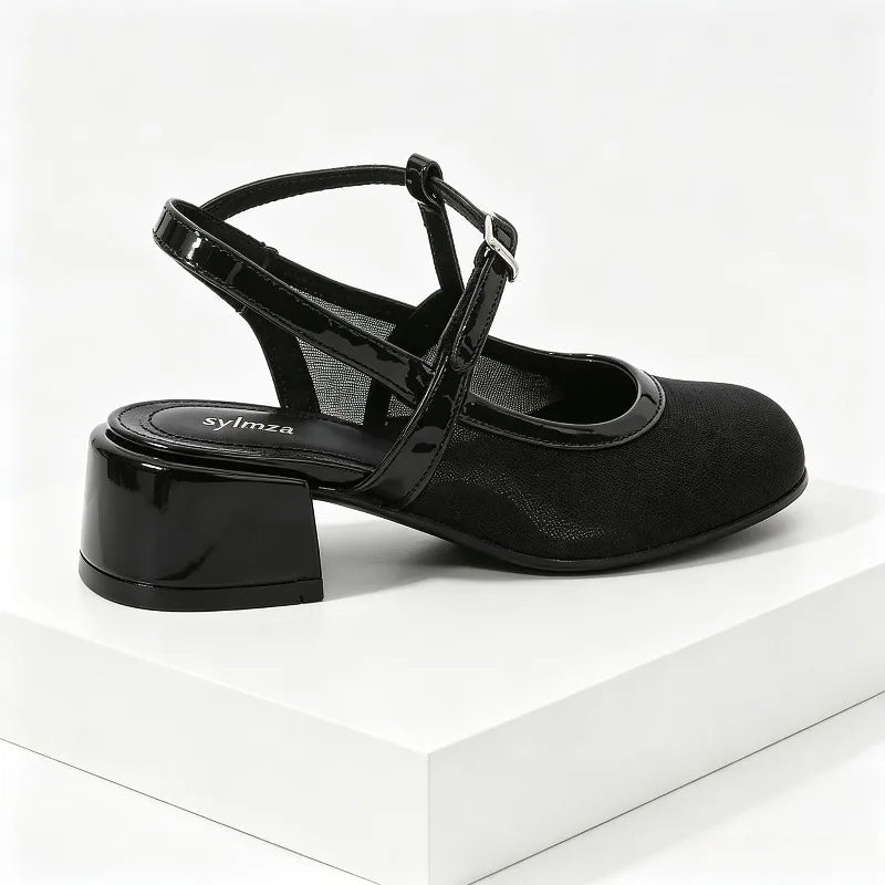 Cozy Mesh Square Toe Heel