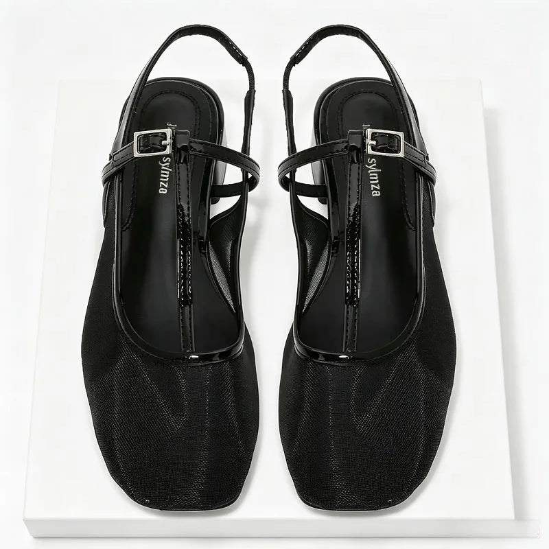 Cozy Mesh Square Toe Heel