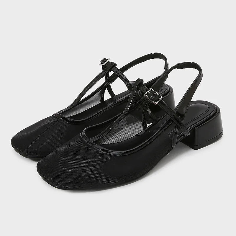 Cozy Mesh Square Toe Heel