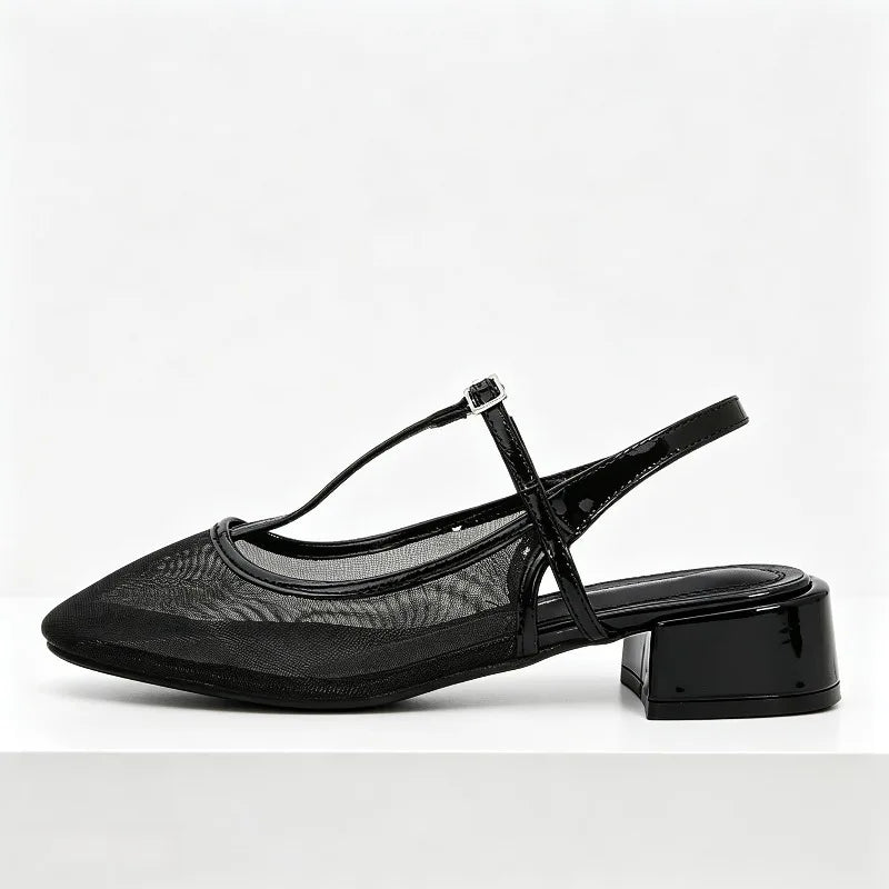 Cozy Mesh Square Toe Heel