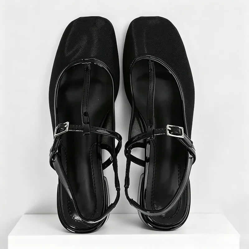 Cozy Mesh Square Toe Heel