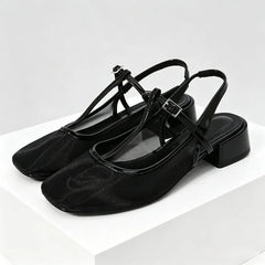 Cozy Mesh Square Toe Heel