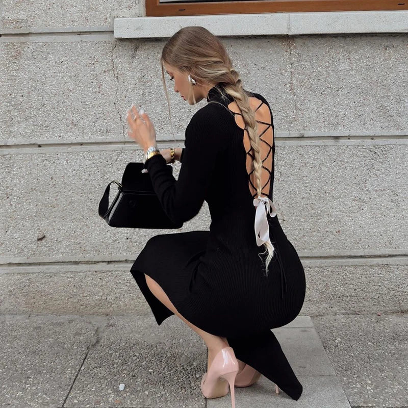 Criss Cross Backless Bodycon Dress Long Evening Party Maxi Dress