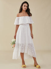 Crochet Lace Off The Shoulder High-low Short Sleeve Dress