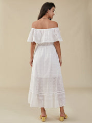 Crochet Lace Off The Shoulder High-low Short Sleeve Dress