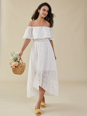 Crochet Lace Off The Shoulder High-low Short Sleeve Dress